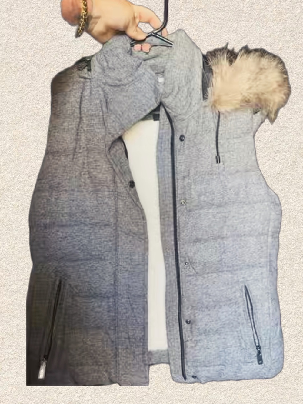 Banana Republic Gray Hooded Teddy Jacket with White Faux-Shearling Lining